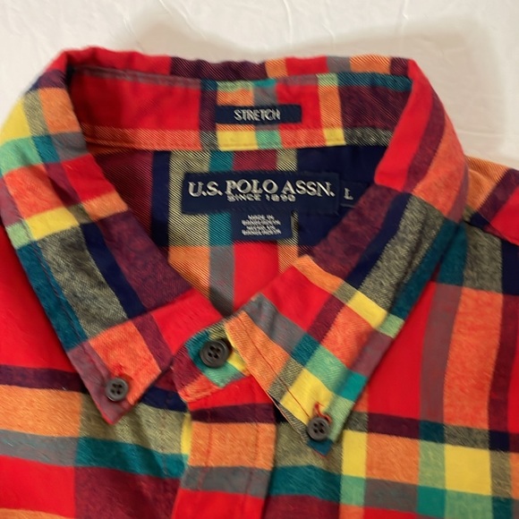 US Polo  Assn plaid button down shirt with stretch Men’s size Large - Picture 6 of 16